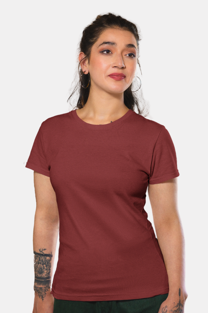 Brick Red T-Shirt For Women - WowWaves - 2