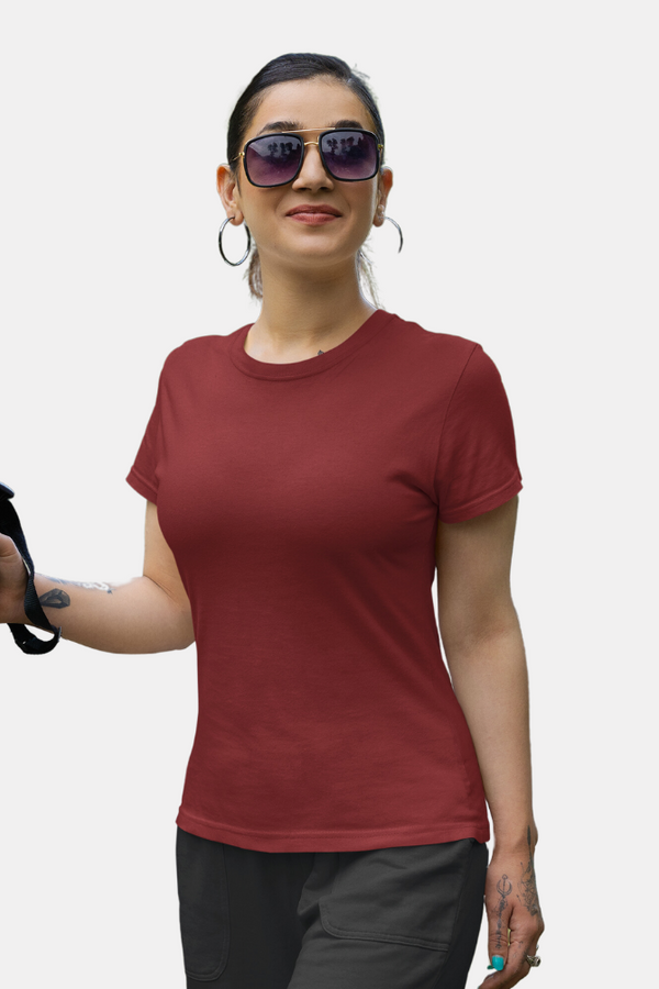 Brick Red T-Shirt For Women - WowWaves