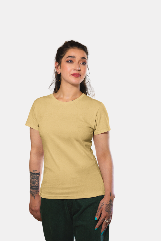 Beige T-Shirt For Women - WowWaves - 2