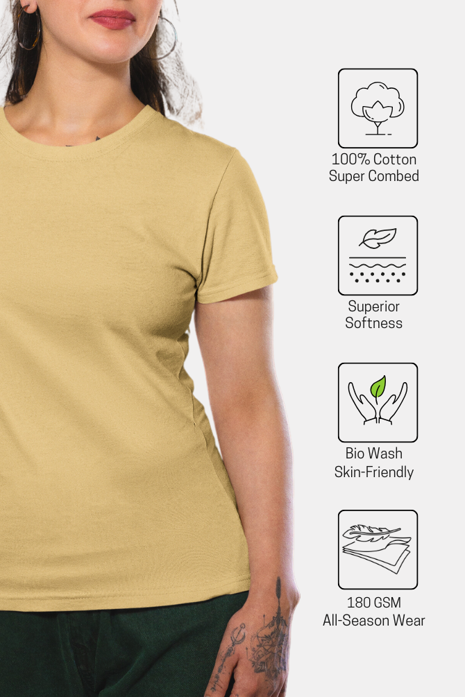 Beige T-Shirt For Women - WowWaves - 5