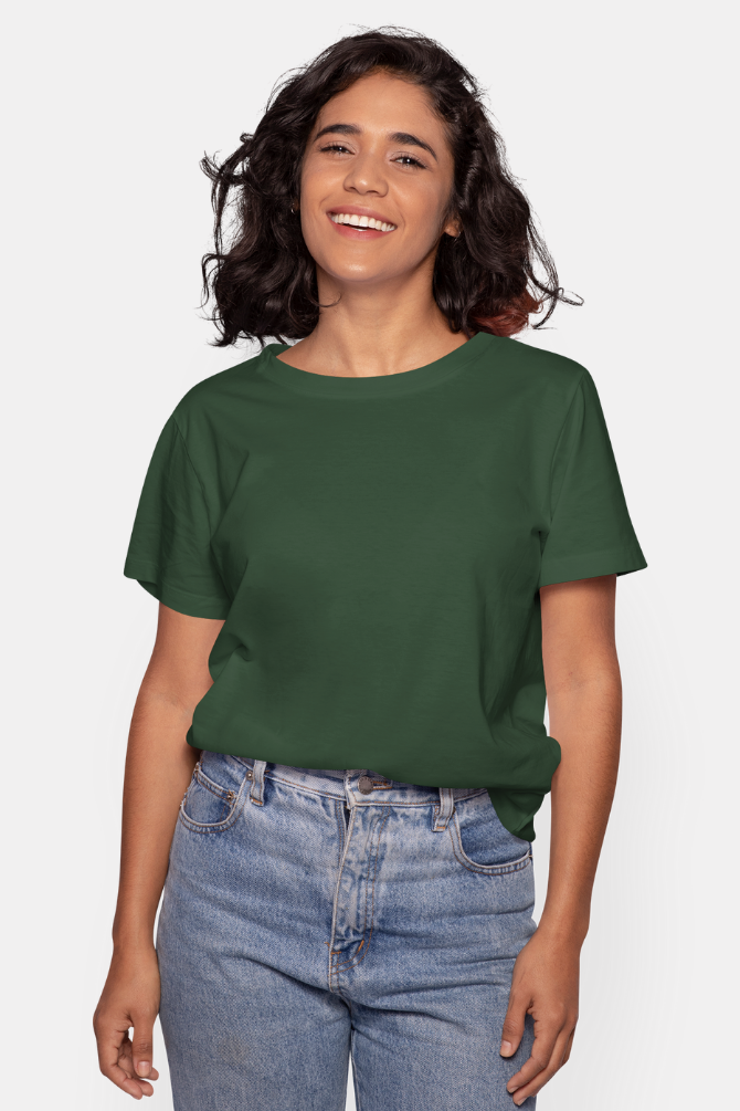 Bottle Green T-Shirt For Women - WowWaves - 2