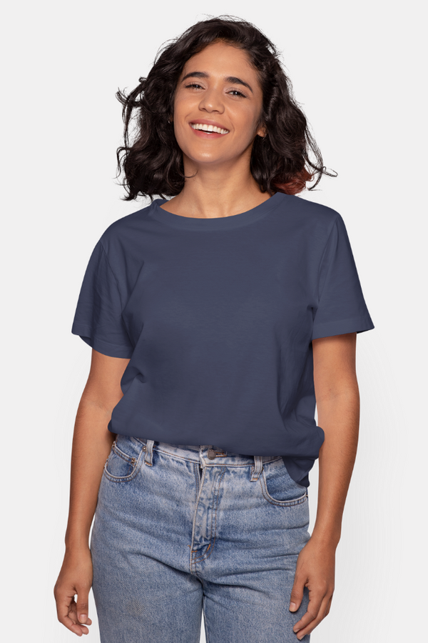 Navy Blue T-Shirt For Women - WowWaves