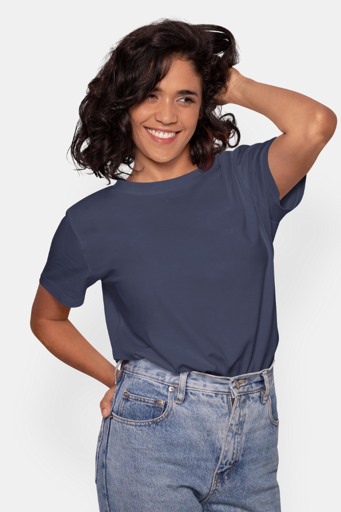 Navy Blue T-Shirt For Women - WowWaves - 1