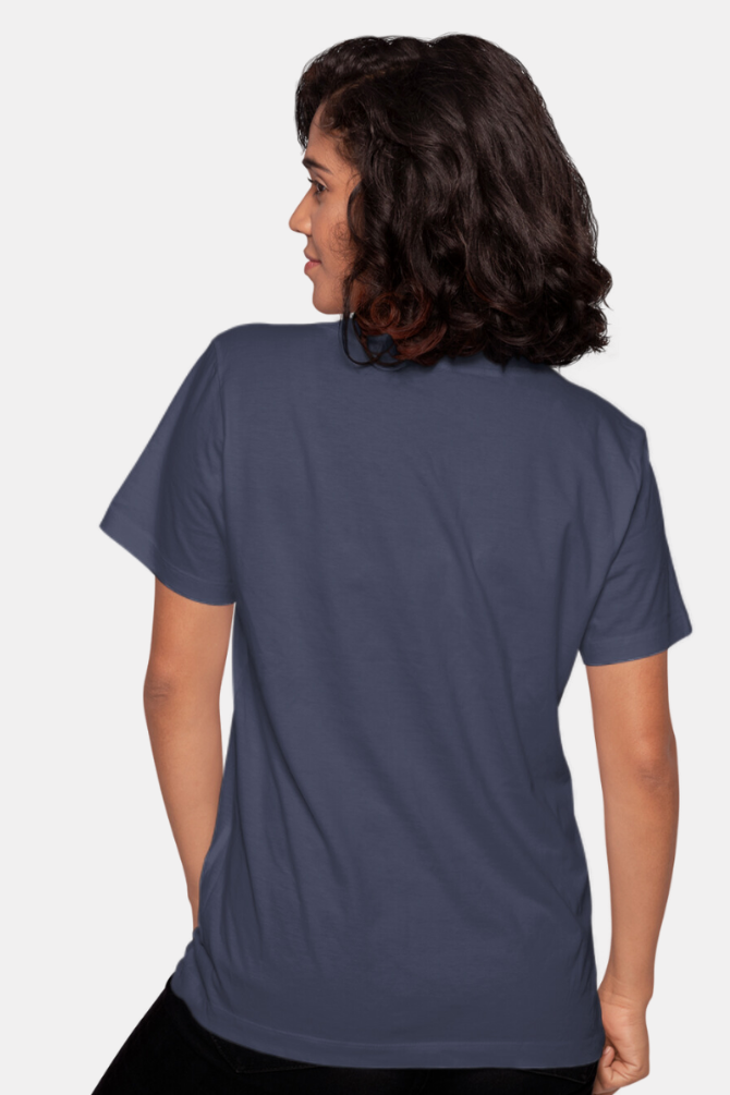 Navy Blue T-Shirt For Women - WowWaves - 2