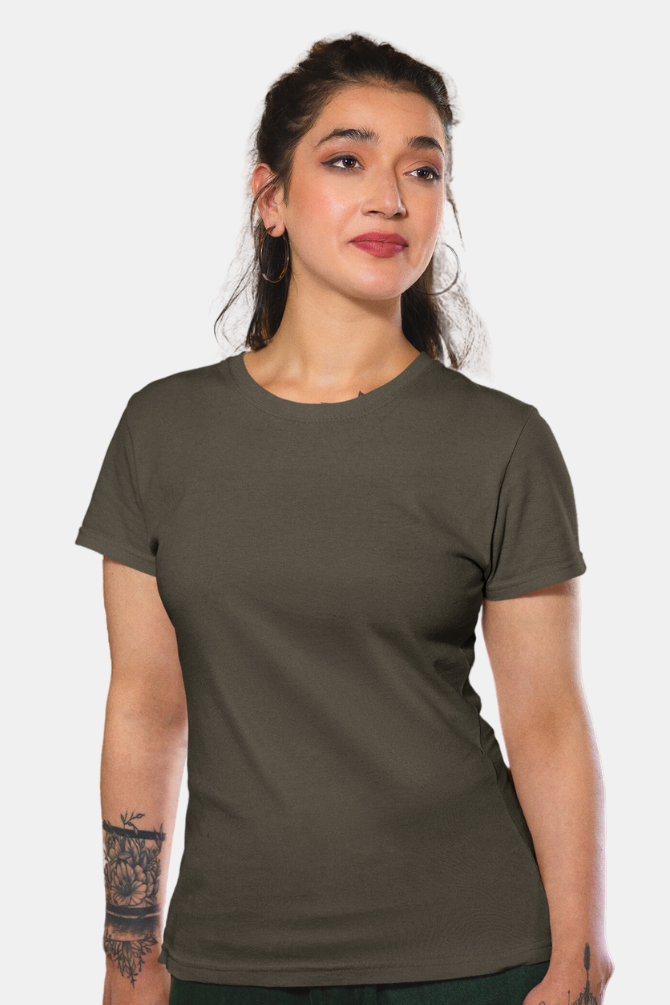 Olive Green T-Shirt For Women - WowWaves