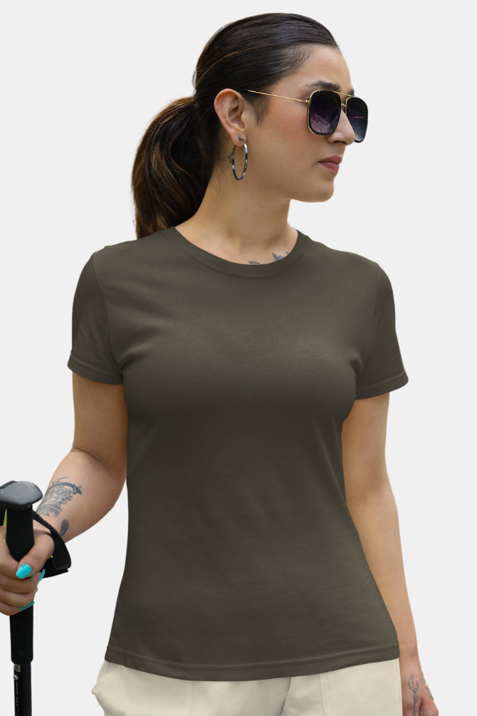 Olive Green T-Shirt For Women - WowWaves - 1