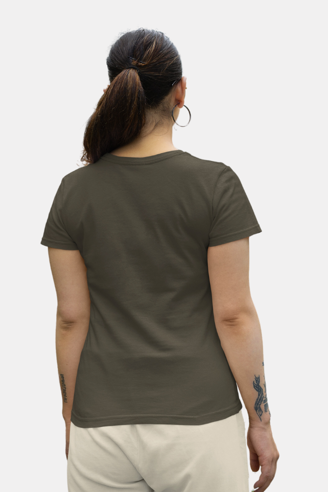 Olive Green T-Shirt For Women - WowWaves - 2