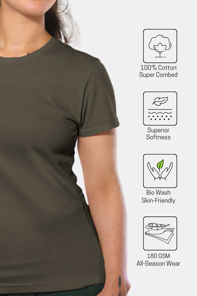 Olive Green T-Shirt For Women - WowWaves - 4