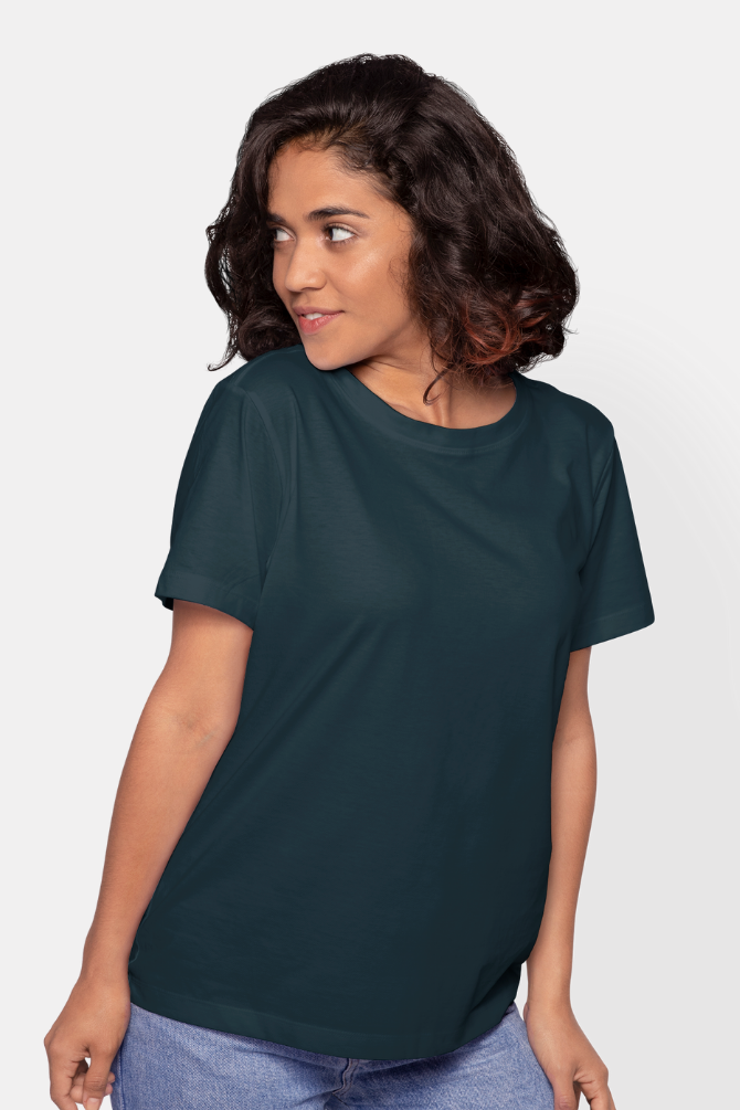 Petrol Blue T-Shirt For Women - WowWaves - 1