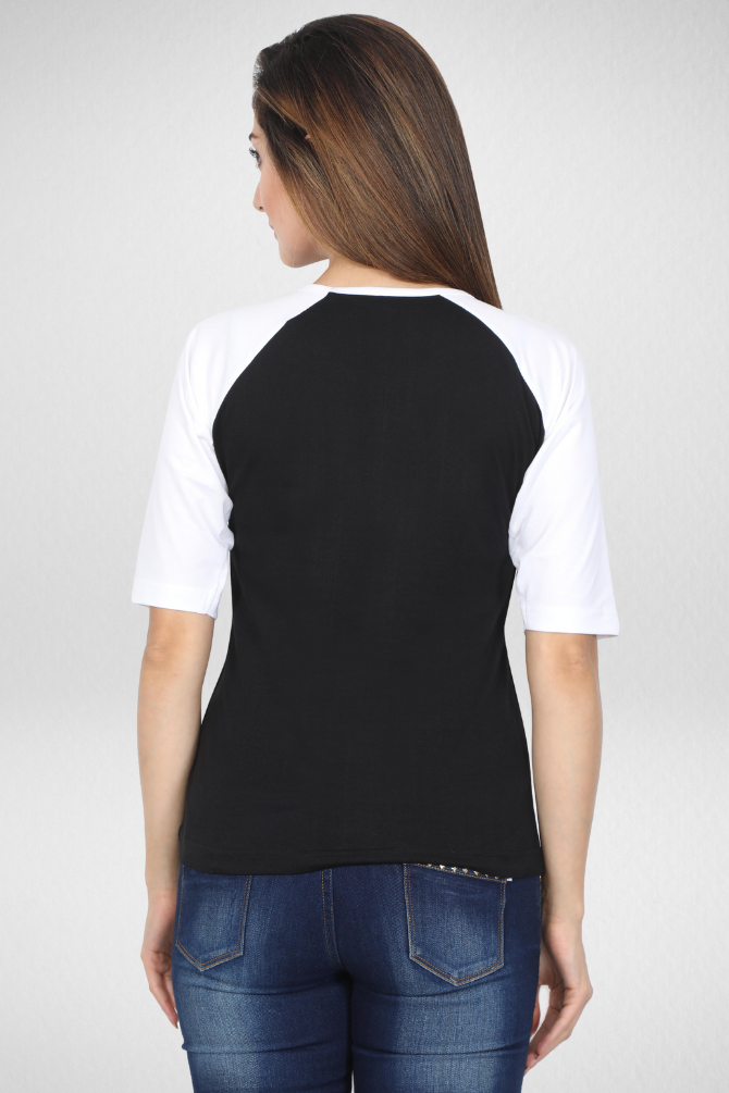 White Black Raglan Sleeve T-Shirt For Women - WowWaves - 8