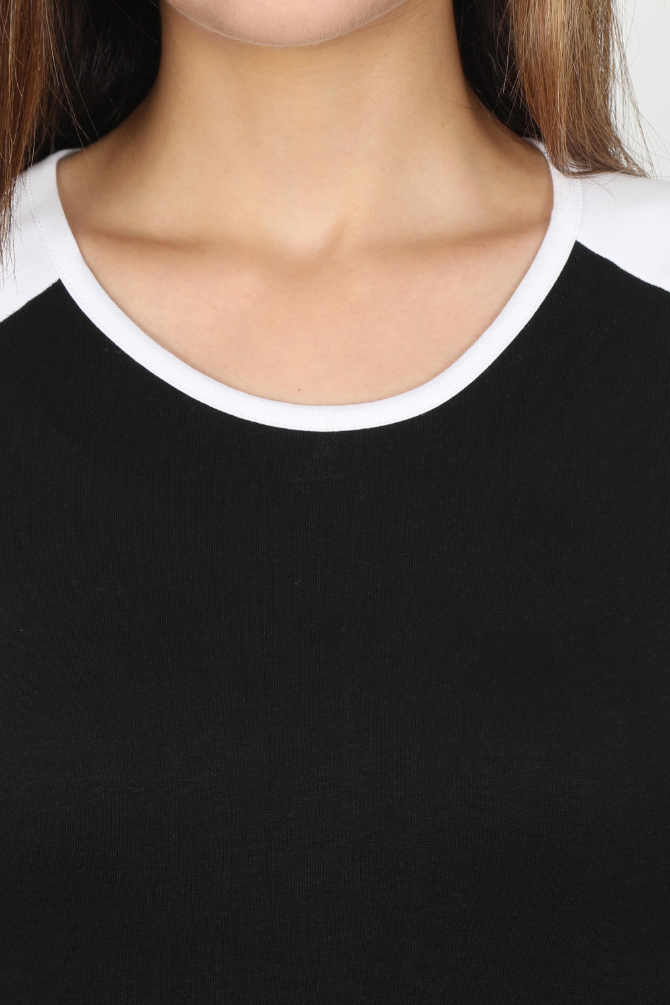 White Black Raglan Sleeve T-Shirt For Women - WowWaves - 3