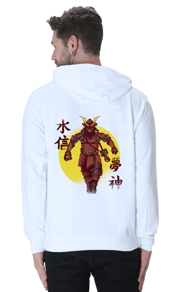 Samurai Warrior Anime White Printed Hoodie For Men - WowWaves - 3