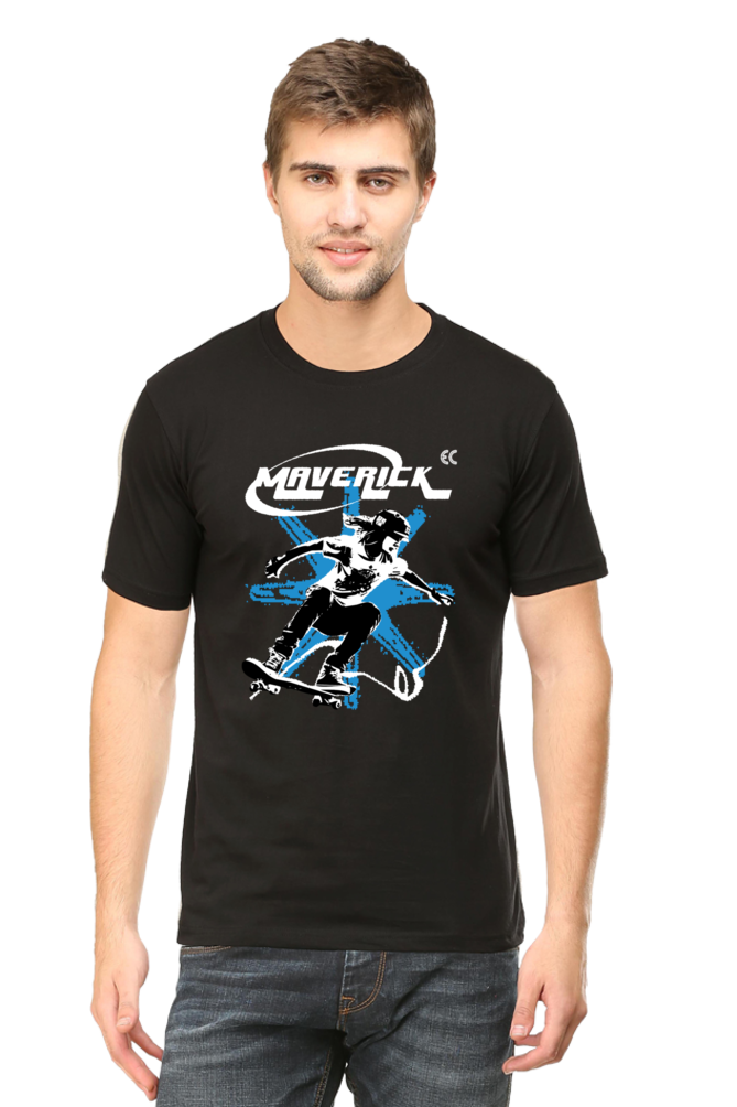 Maverick Skateboarder Black Printed T-Shirt For Men - WowWaves - 4