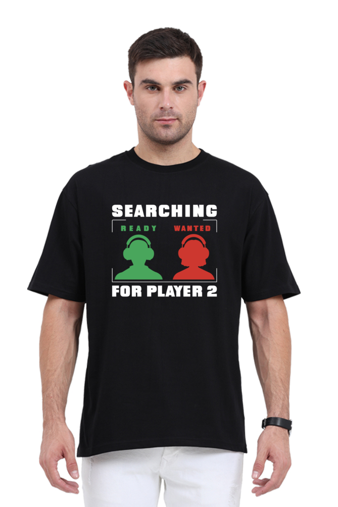 Searching For Player 2 Black Printed Oversized T-Shirt For Men - WowWaves - 3