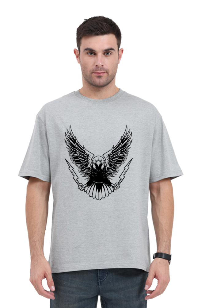 Angry Eagle Grey Melange Printed Oversized T-Shirt For Men - WowWaves - 3