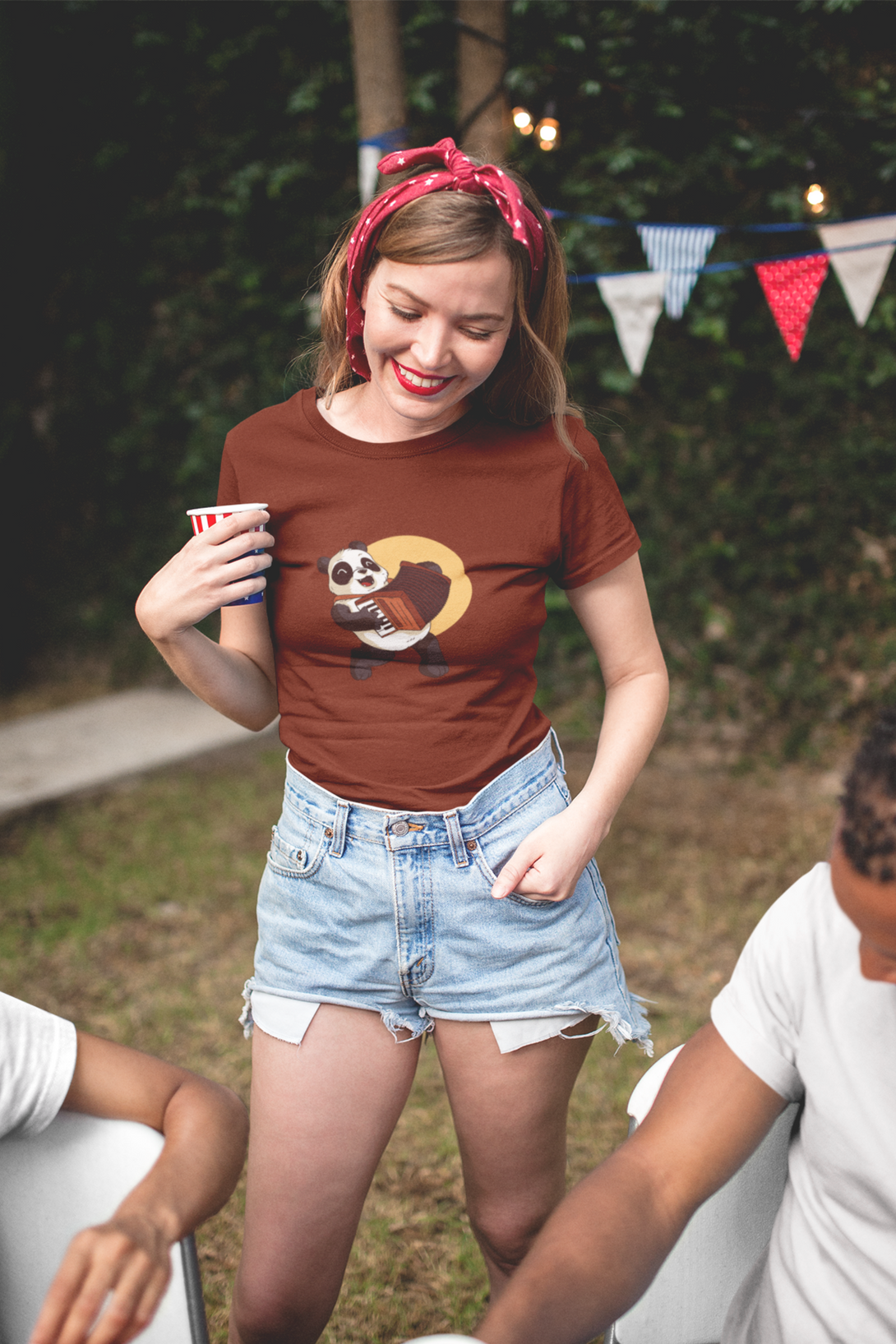 Panda Melody Printed T-Shirt For Women - WowWaves