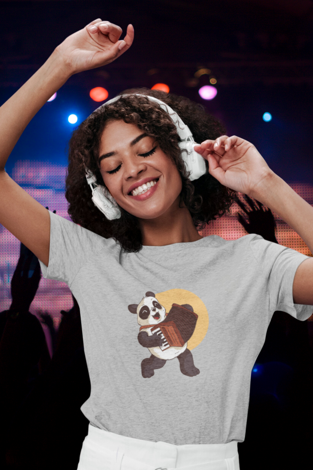 Panda Melody Printed T-Shirt For Women - WowWaves - 5