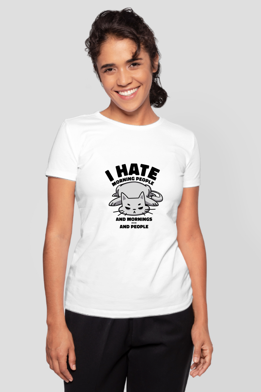 Angry Cat Printed T-Shirt For Women - WowWaves - 12