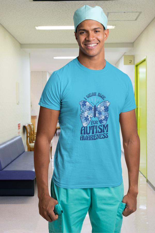 Autism Awareness Puzzle Skyblue Printed T-Shirt For Men - WowWaves