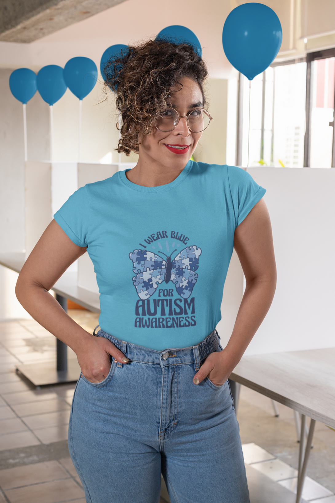 Autism Awareness Puzzle Skyblue Printed T-Shirt For Women - WowWaves