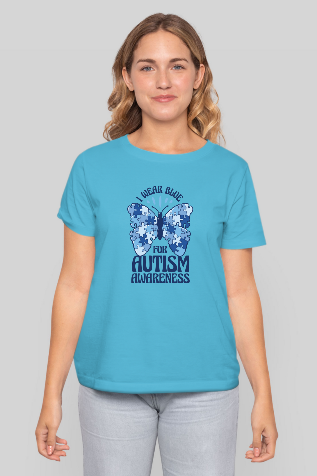 Autism Awareness Puzzle Skyblue Printed T-Shirt For Women - WowWaves - 5