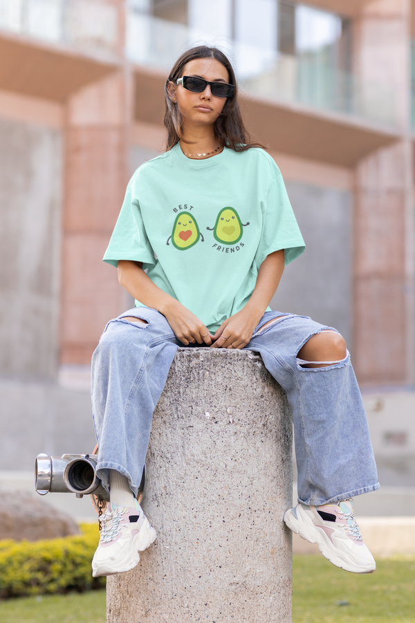 Avocado Friends Printed Oversized T-Shirt For Women - WowWaves