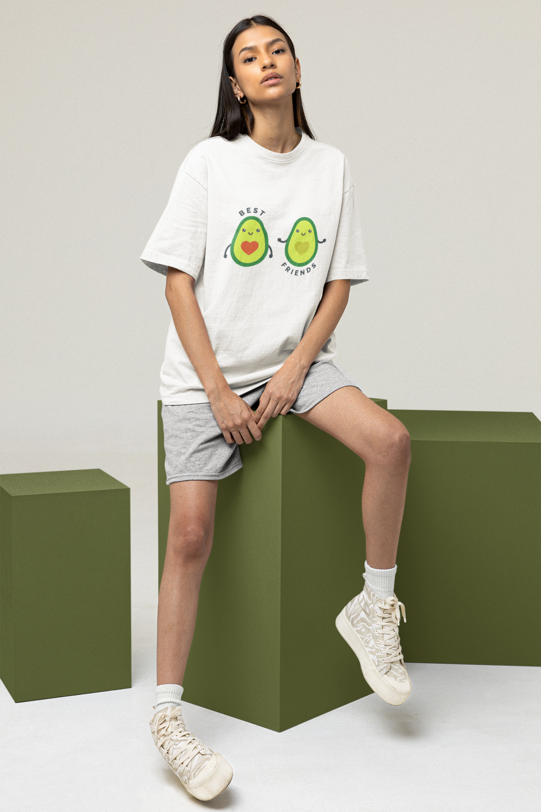 Avocado Friends Printed Oversized T-Shirt For Women - WowWaves - 4