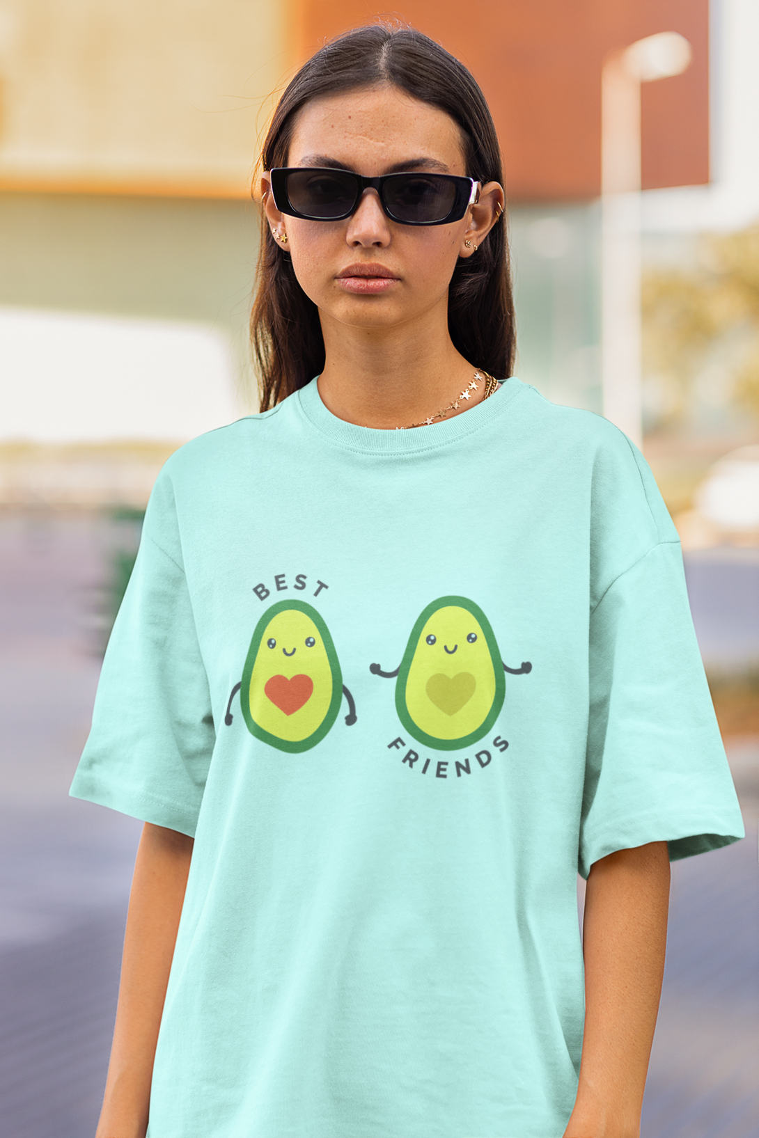 Avocado Friends Printed Oversized T-Shirt For Women - WowWaves - 3