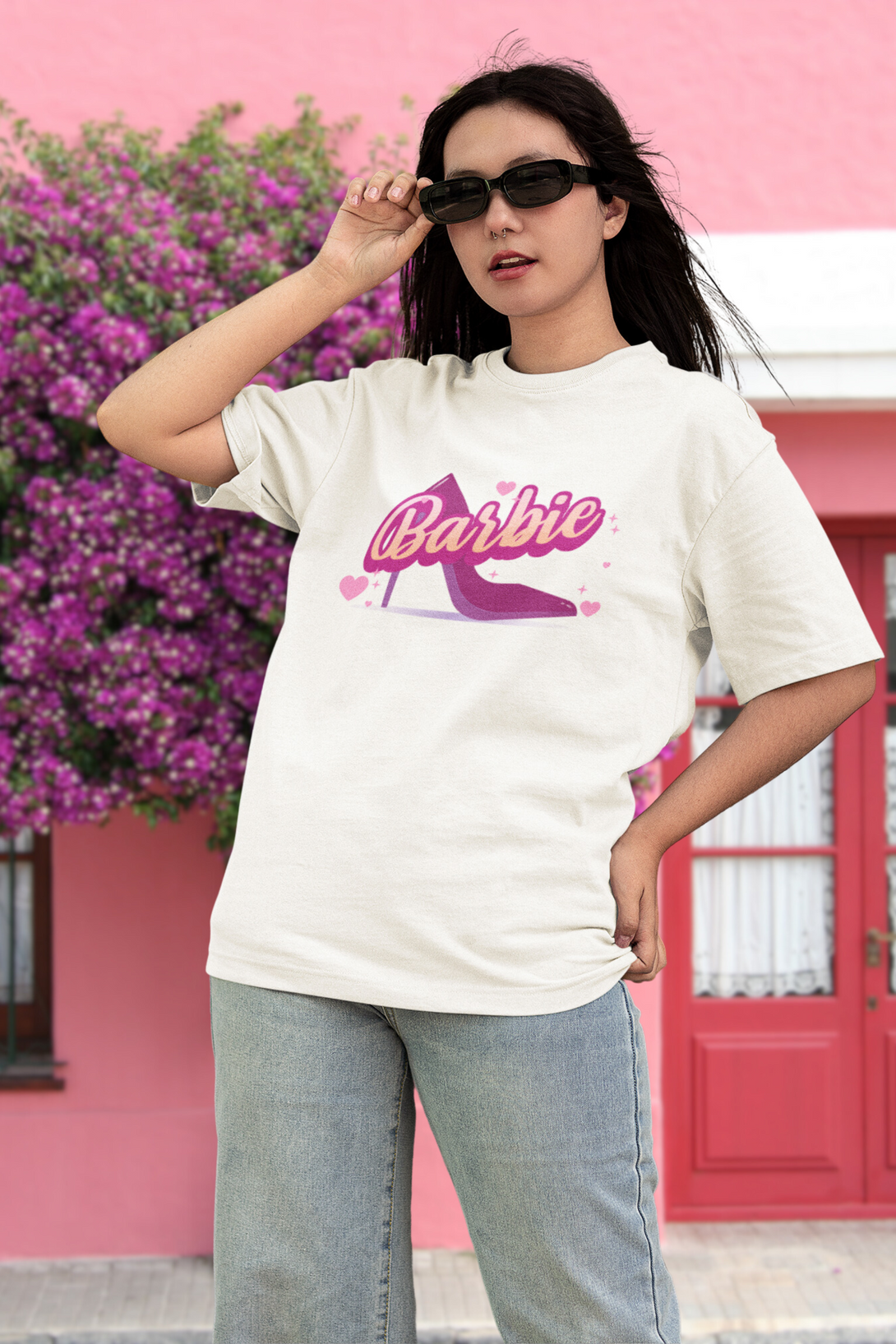 Barbie Sandal Printed Oversized T-Shirt For Women - WowWaves - 4