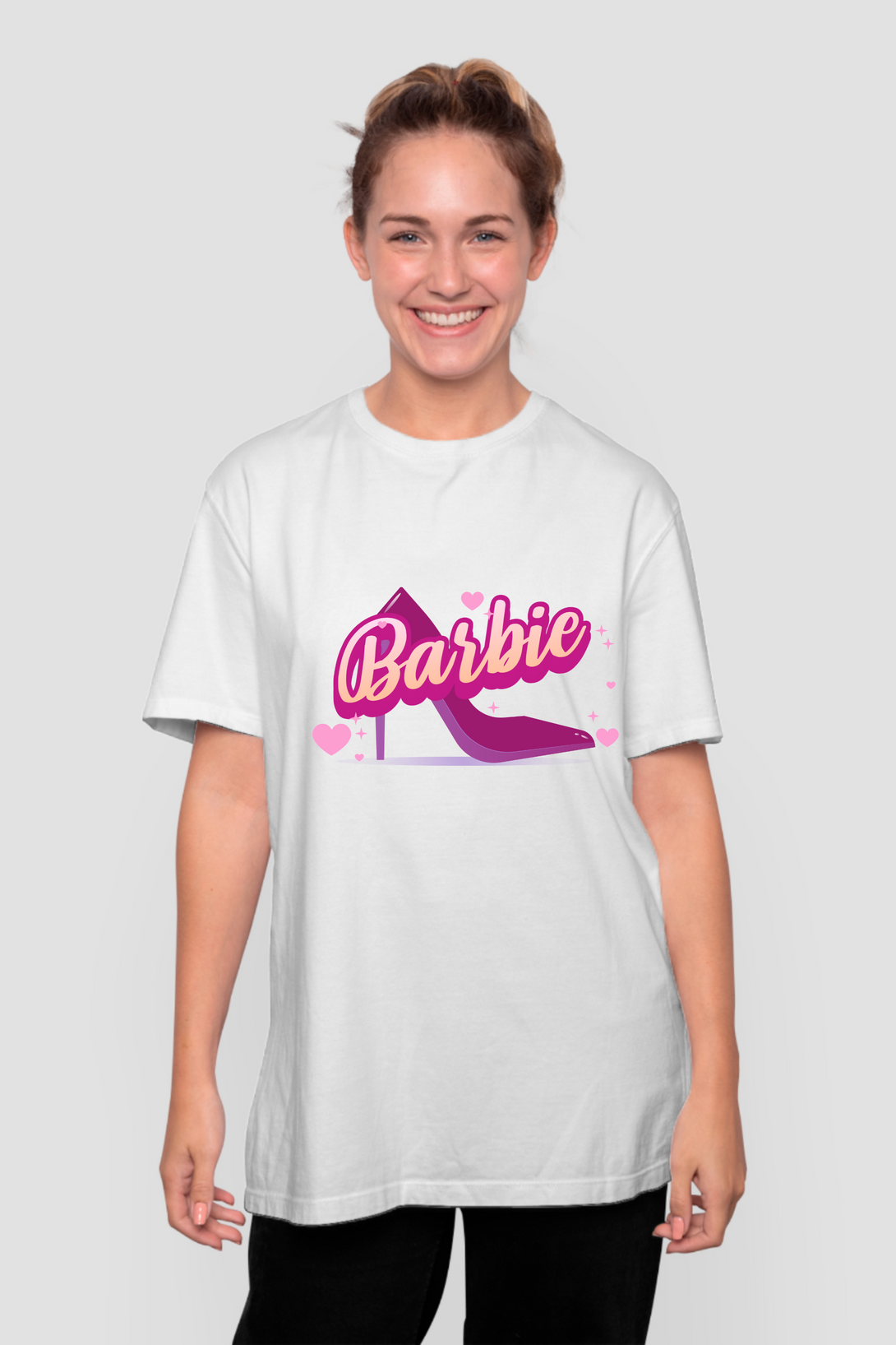 Barbie Sandal Printed Oversized T-Shirt For Women - WowWaves - 6