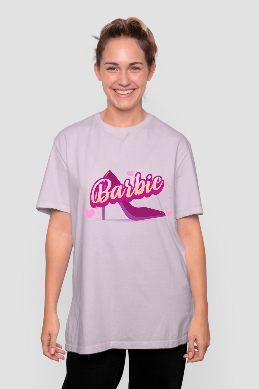 Barbie Sandal Printed Oversized T-Shirt For Women - WowWaves - 5