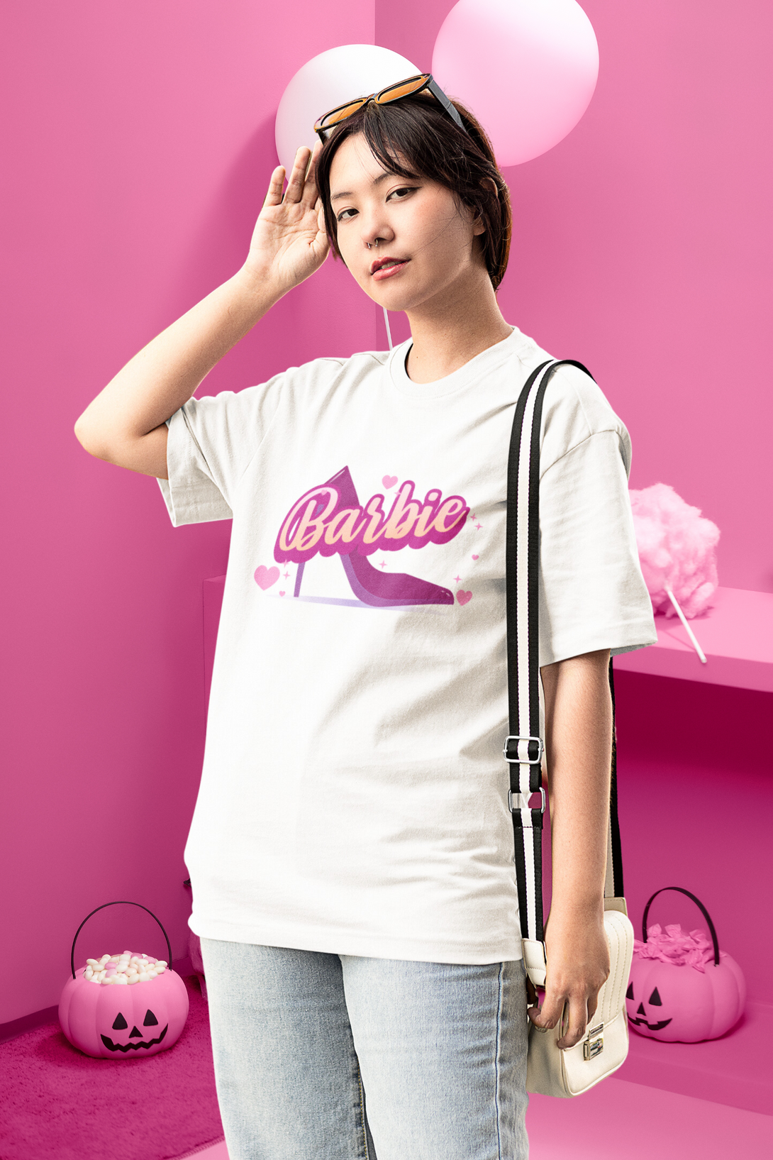 Barbie Sandal Printed Oversized T-Shirt For Women - WowWaves - 3