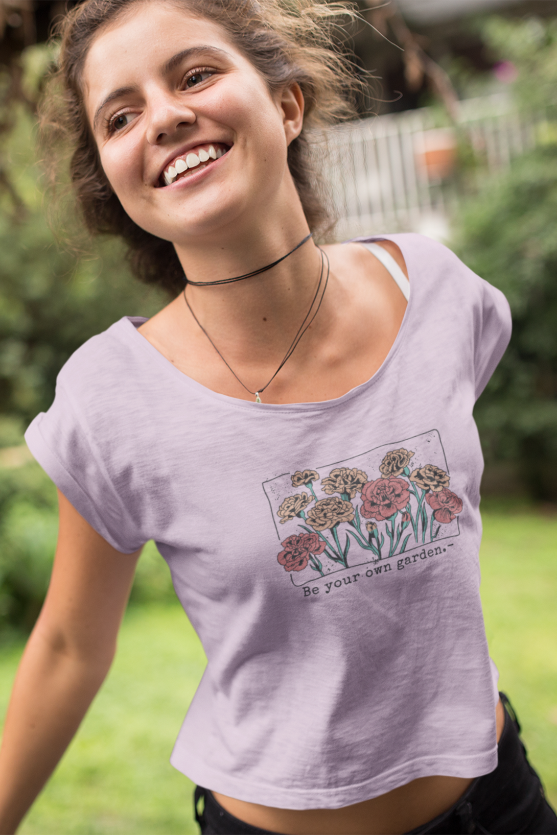 Be Your Own Garden Printed Scoop Neck T-Shirt For Women - WowWaves - 3