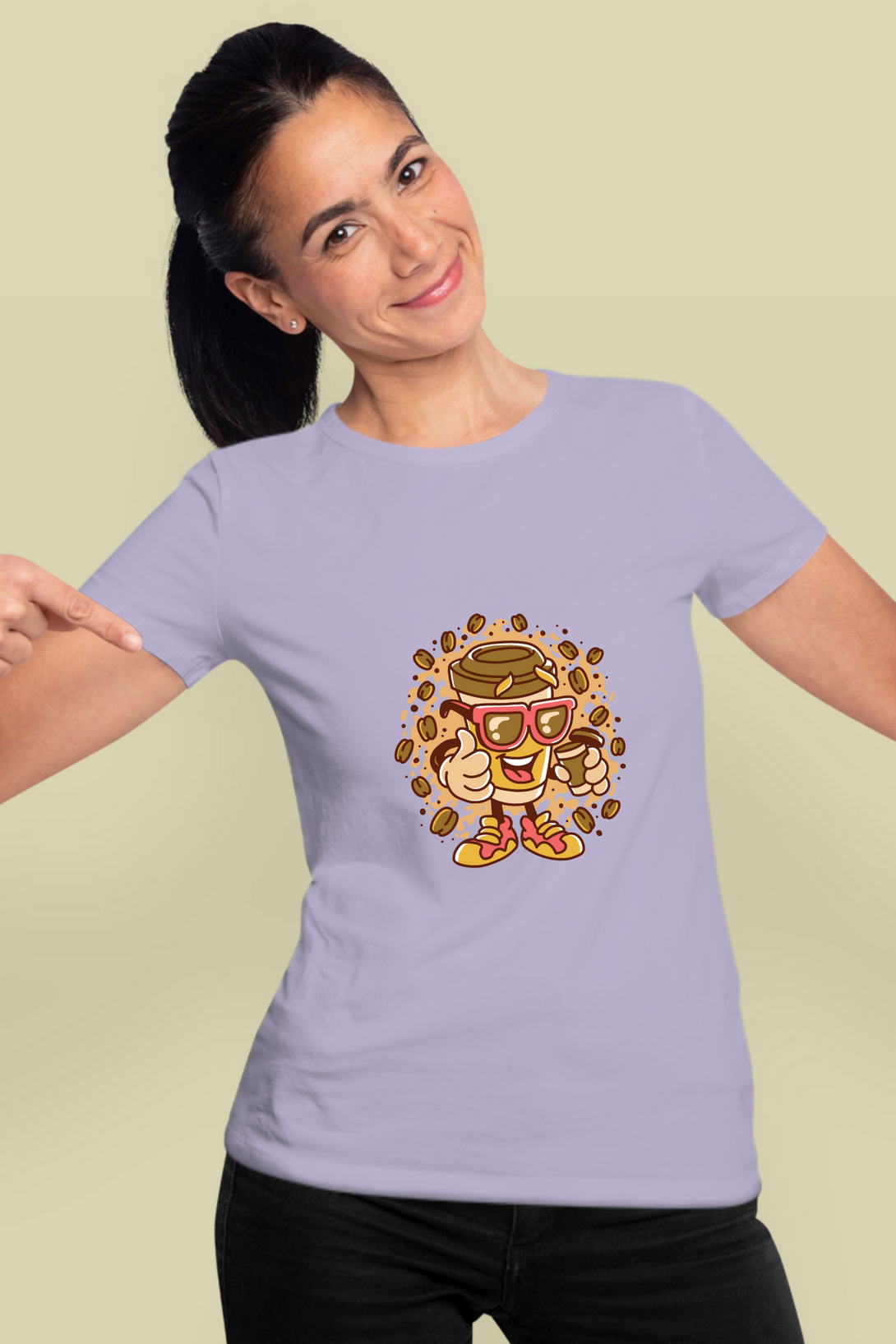Cup With Coffee Beans Printed T-Shirt For Women - WowWaves - 11
