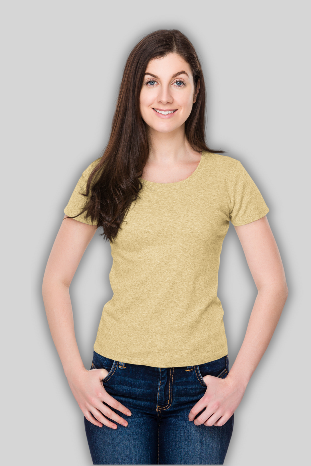 Beige Scoop Neck T-Shirt For Women - WowWaves