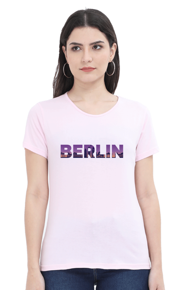 Berlin Skyline Printed Scoop Neck T-Shirt For Women - WowWaves - 12