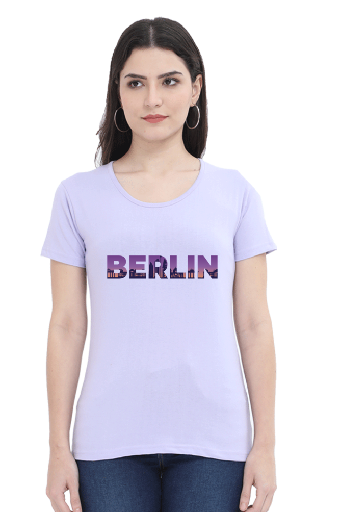 Berlin Skyline Printed Scoop Neck T-Shirt For Women - WowWaves - 9