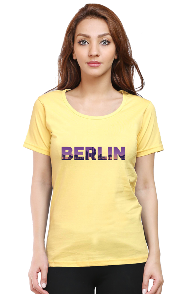 Berlin Skyline Printed Scoop Neck T-Shirt For Women - WowWaves - 10