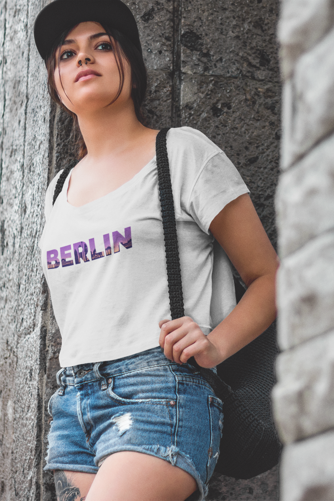 Berlin Skyline Printed Scoop Neck T-Shirt For Women - WowWaves - 3