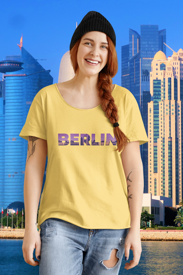 Berlin Skyline Printed Scoop Neck T-Shirt For Women - WowWaves