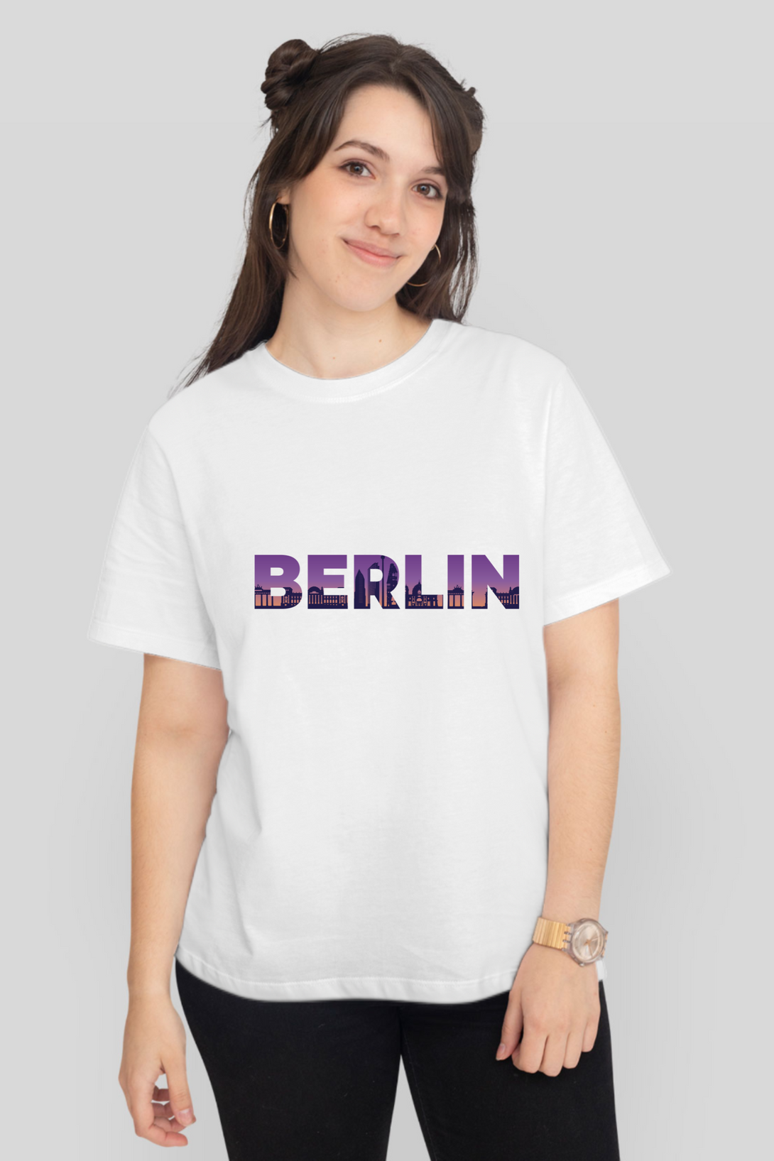Berlin Skyline Printed T-Shirt For Women - WowWaves - 10