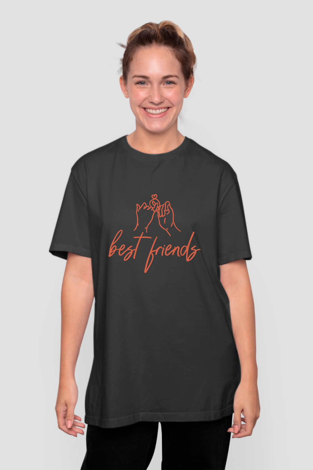 Best Friends Printed Oversized T-Shirt For Women - WowWaves - 9