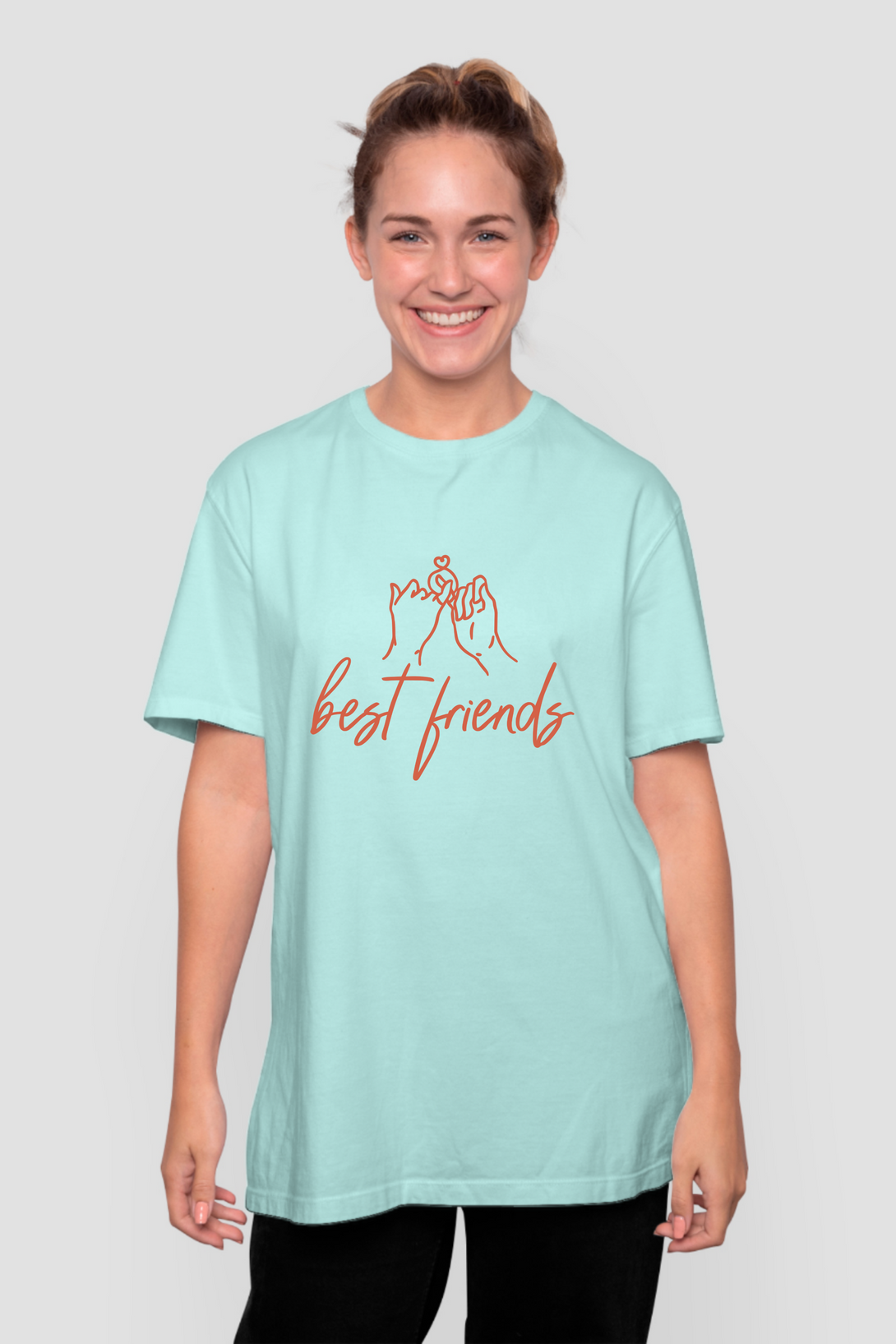 Best Friends Printed Oversized T-Shirt For Women - WowWaves - 10