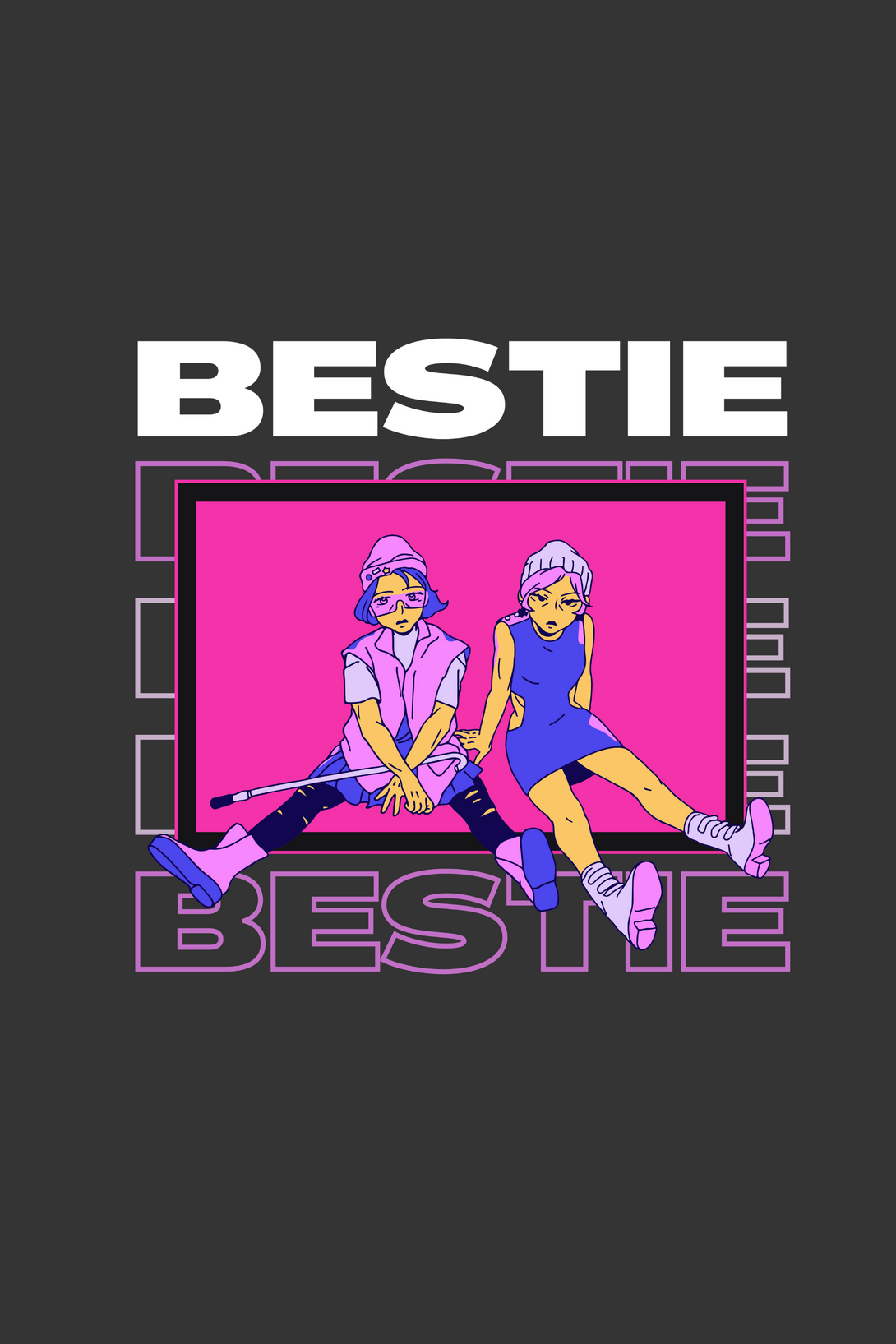 Bestie Bliss Printed Oversized T-Shirt For Women - WowWaves - 1