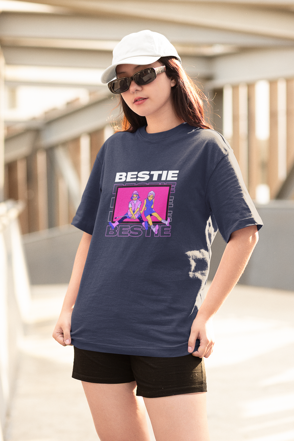 Bestie Bliss Printed Oversized T-Shirt For Women - WowWaves