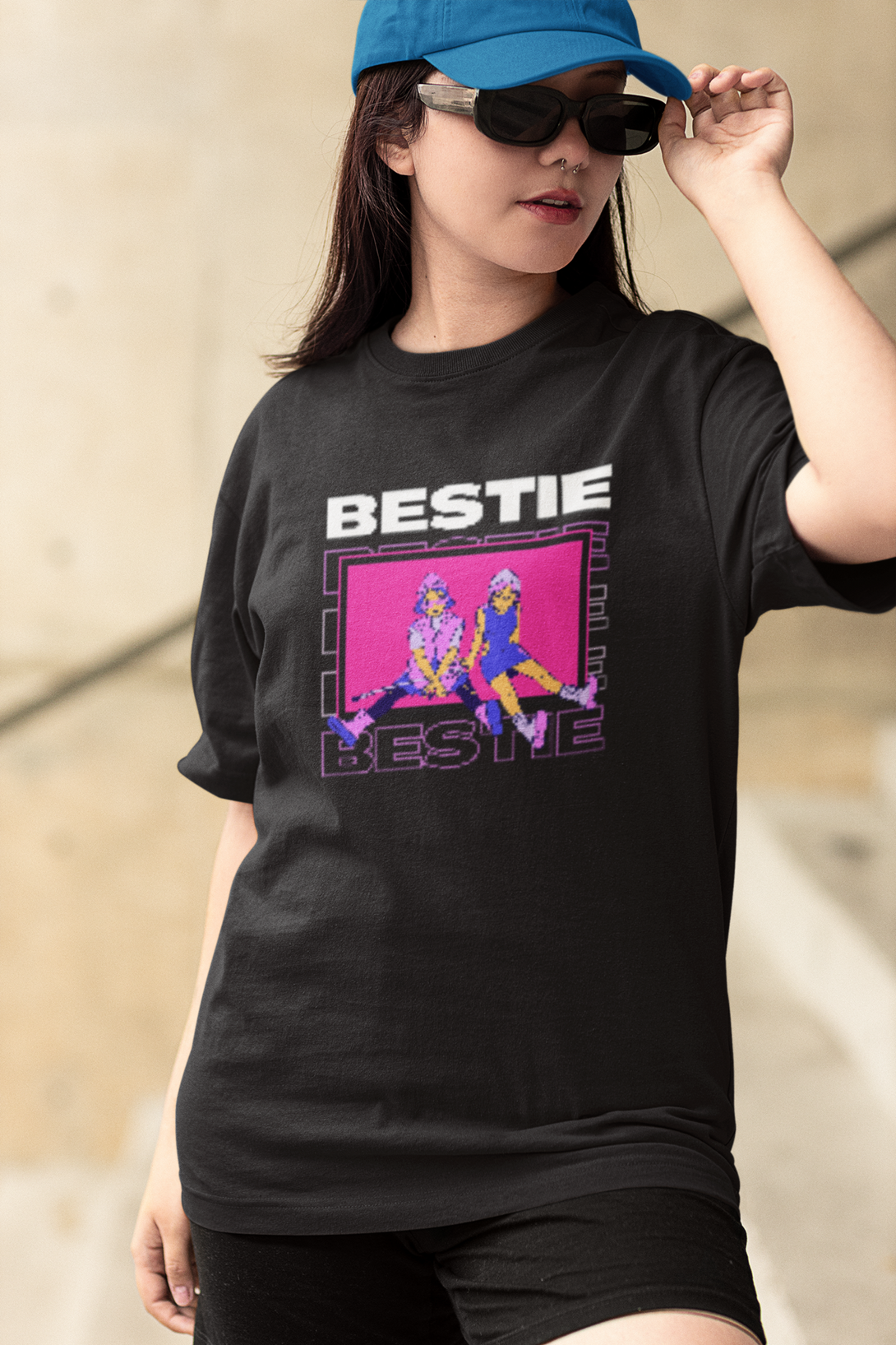 Bestie Bliss Printed Oversized T-Shirt For Women - WowWaves - 3