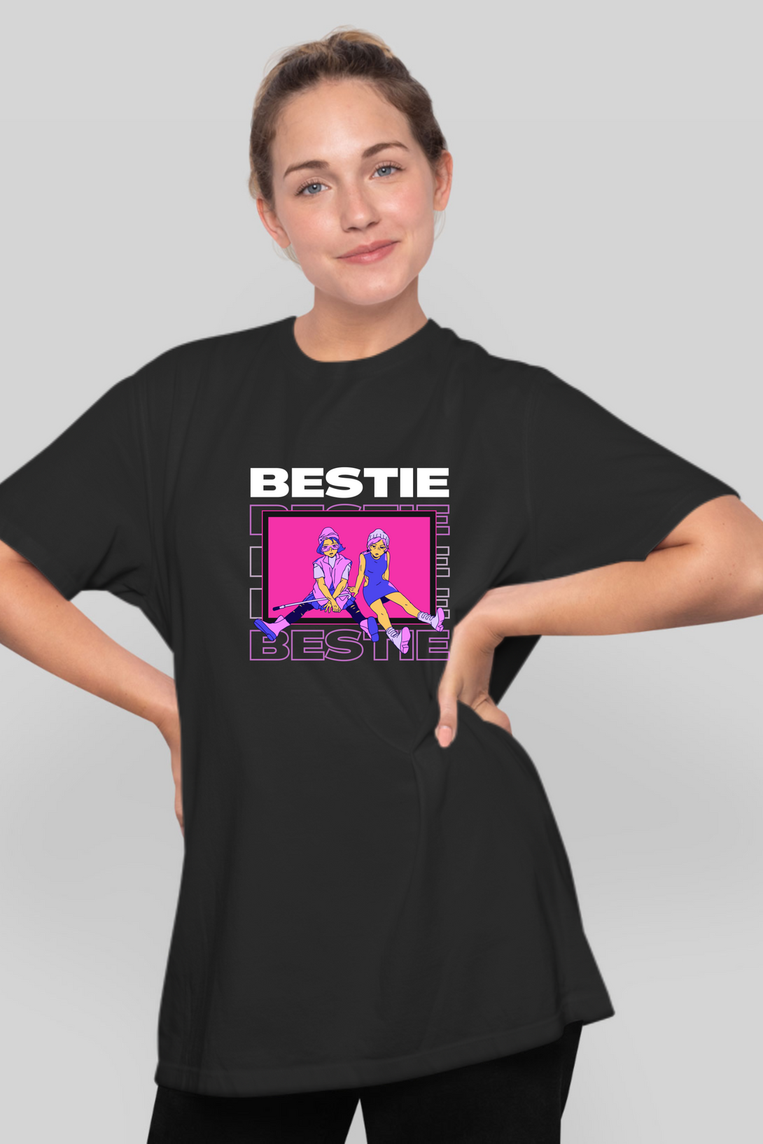 Bestie Bliss Printed Oversized T-Shirt For Women - WowWaves - 7