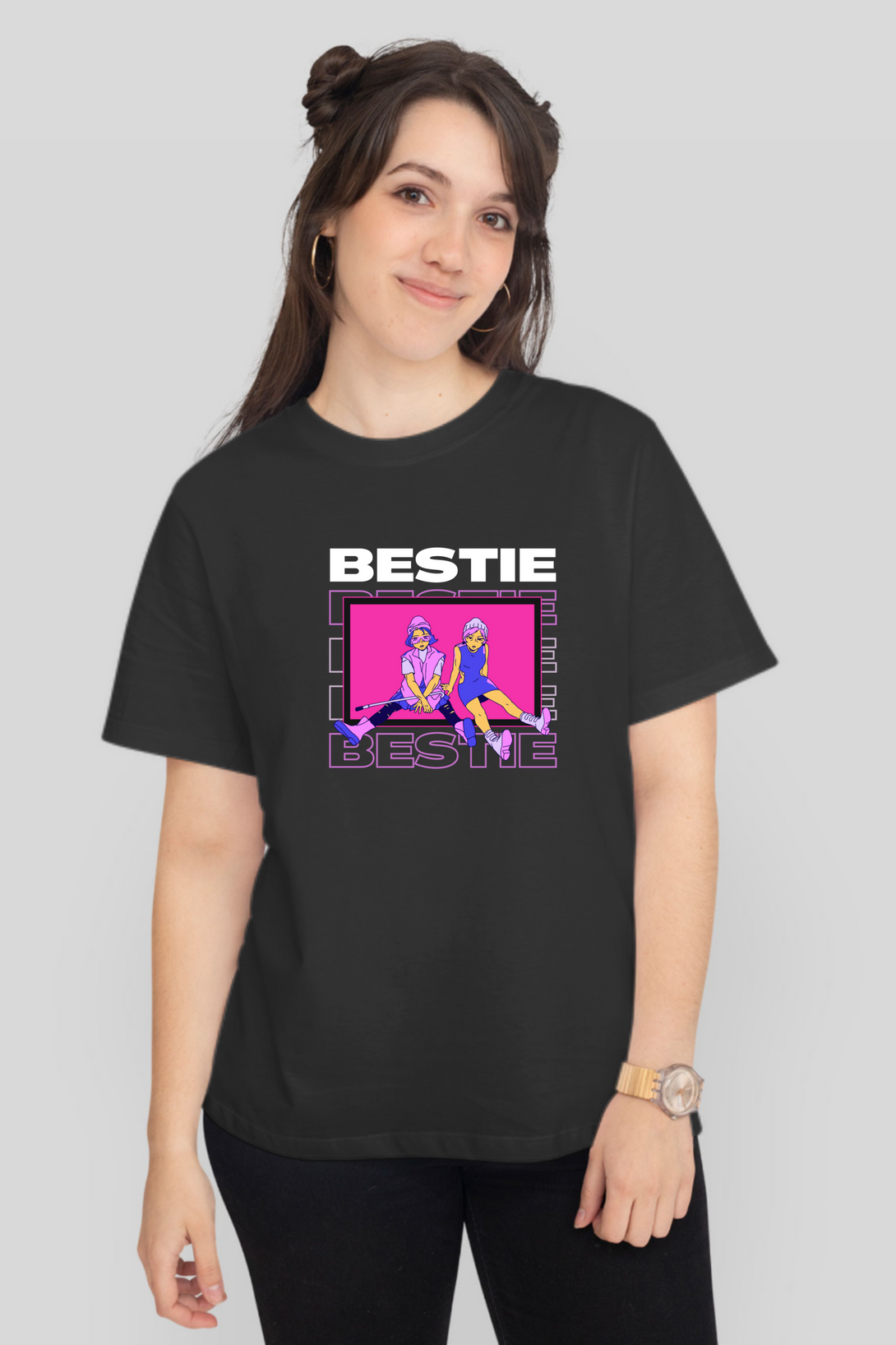 Bestie Bliss Printed T-Shirt For Women - WowWaves - 6