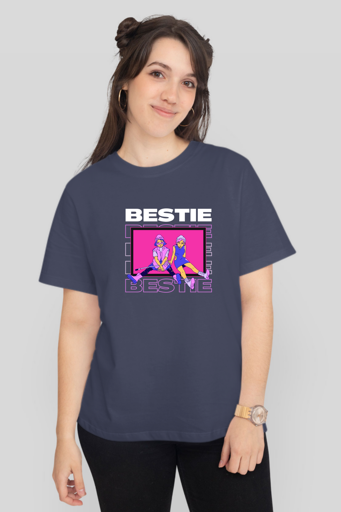 Bestie Bliss Printed T-Shirt For Women - WowWaves - 5