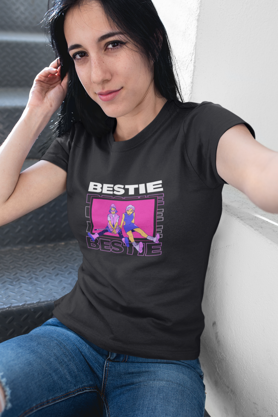 Bestie Bliss Printed T-Shirt For Women - WowWaves - 4